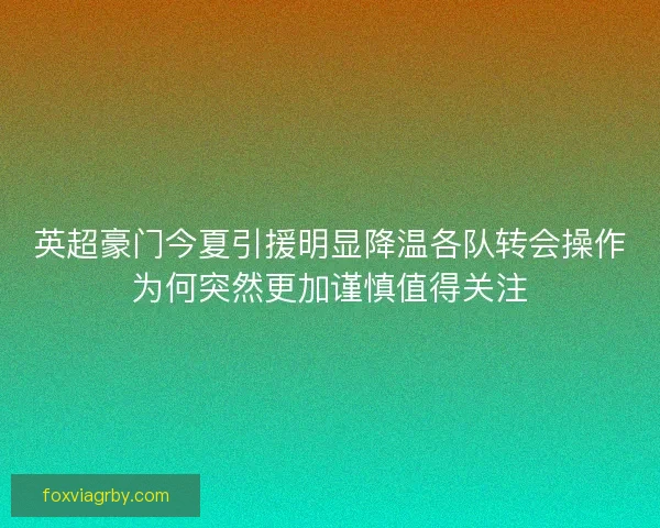 英超豪门今夏引援明显降温各队转会操作为何突然更加谨慎值得关注 英超豪门今夏引援明显降温各队转会操作为何突然更加谨慎值得关注