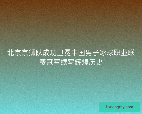 北京京狮队成功卫冕中国男子冰球职业联赛冠军续写辉煌历史 北京京狮队成功卫冕中国男子冰球职业联赛冠军续写辉煌历史